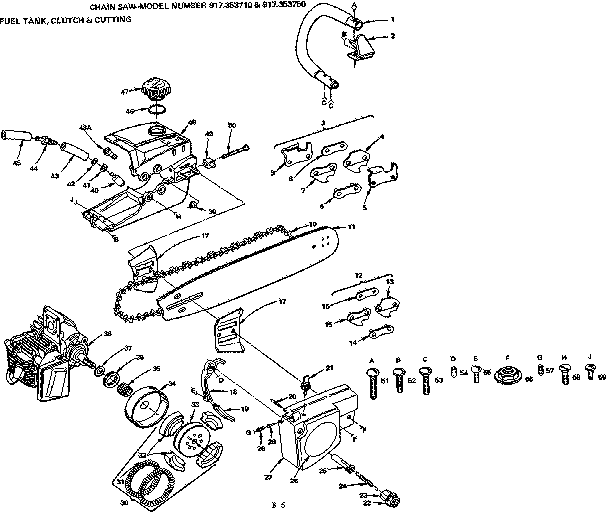 Craftsman 917353710 fuel tank, clutch & cutting diagram