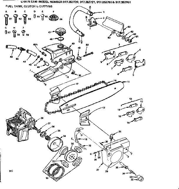 Craftsman 917353721 fuel tank, clutch & cutting diagram