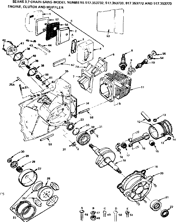 Craftsman 917353732 engine clutch and muffler diagram