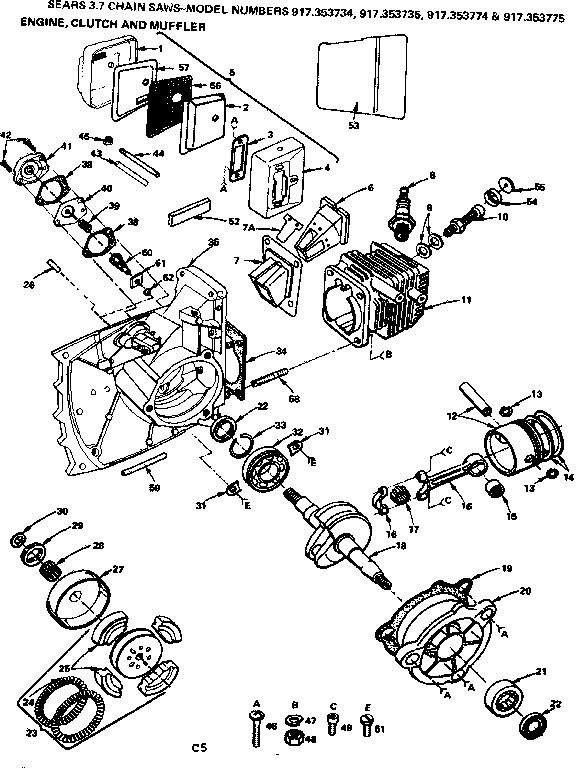 Craftsman 917353775 engine clutch and muffler diagram