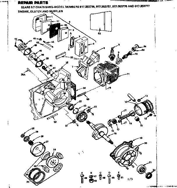 Craftsman 917353736 engine clutch and muffler diagram