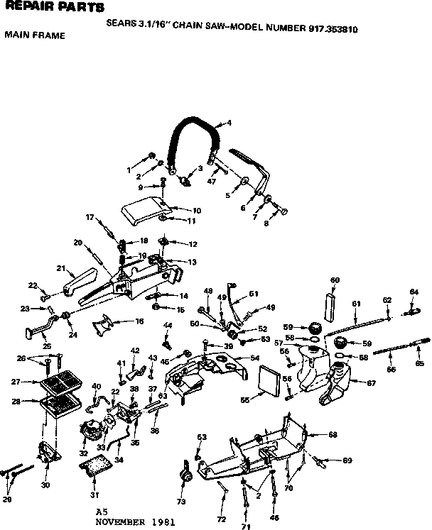 Craftsman 917353810 16 in. chain saw/main frame diagram