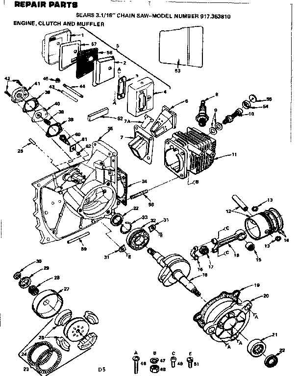 Craftsman 917353810 16 in. chain saw/engine clutch and muffler diagram