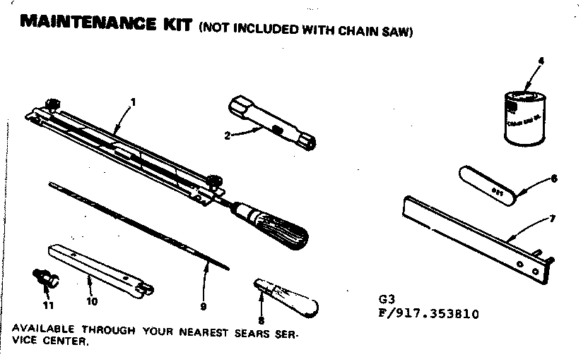 Craftsman 917353810 16 in. chain saw/maintenance kit diagram