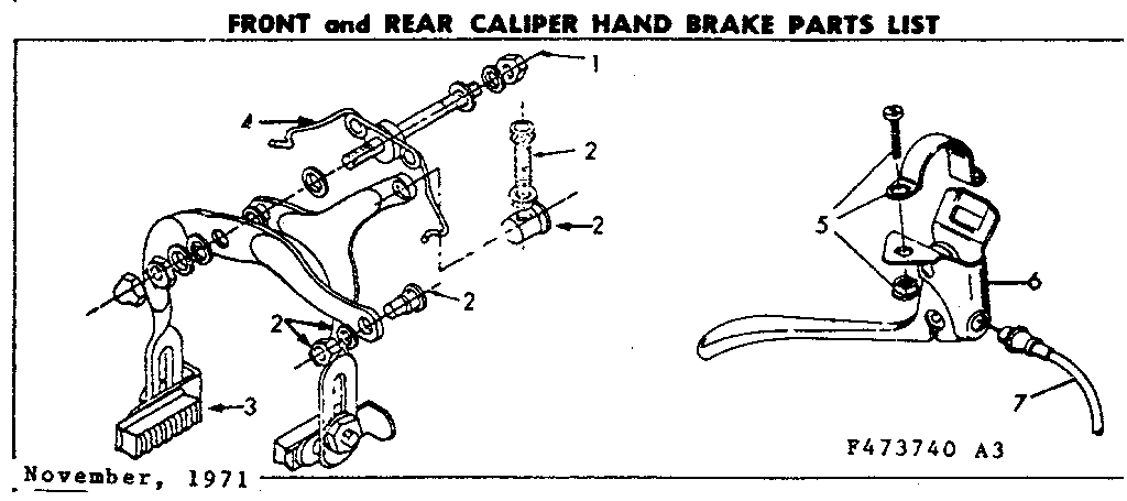 Sears 502473740 front & rear caliper hand brake diagram