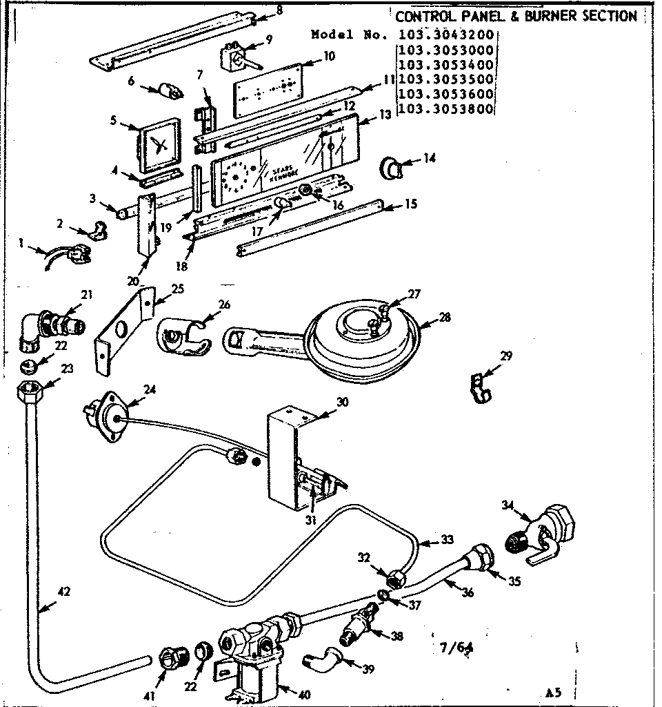 Kenmore 1033053600 control panel & burner section diagram