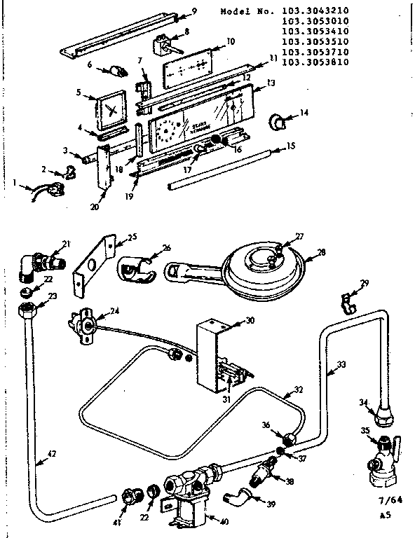 Kenmore 1033053710 control panel and burner section diagram