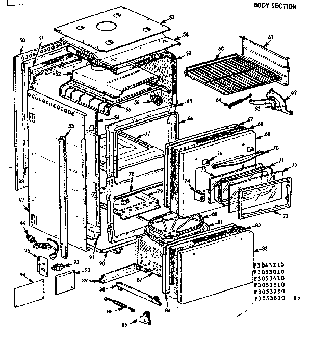Kenmore 1033053710 body section diagram