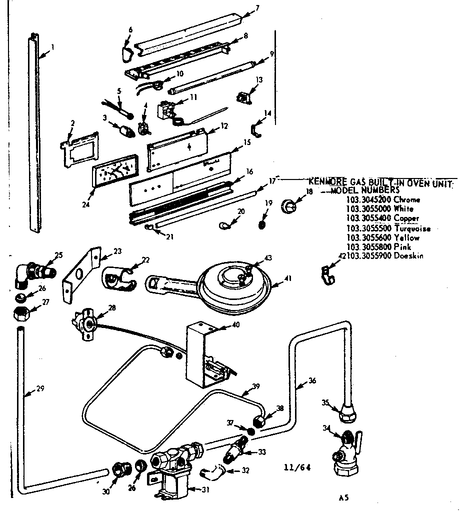 Kenmore 1033055500 burner section and controls diagram
