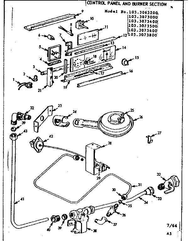 Kenmore 1033073000 control panel & burner section diagram