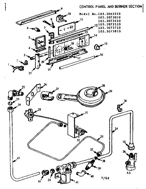Kenmore 1033073810 control panel and burner section diagram