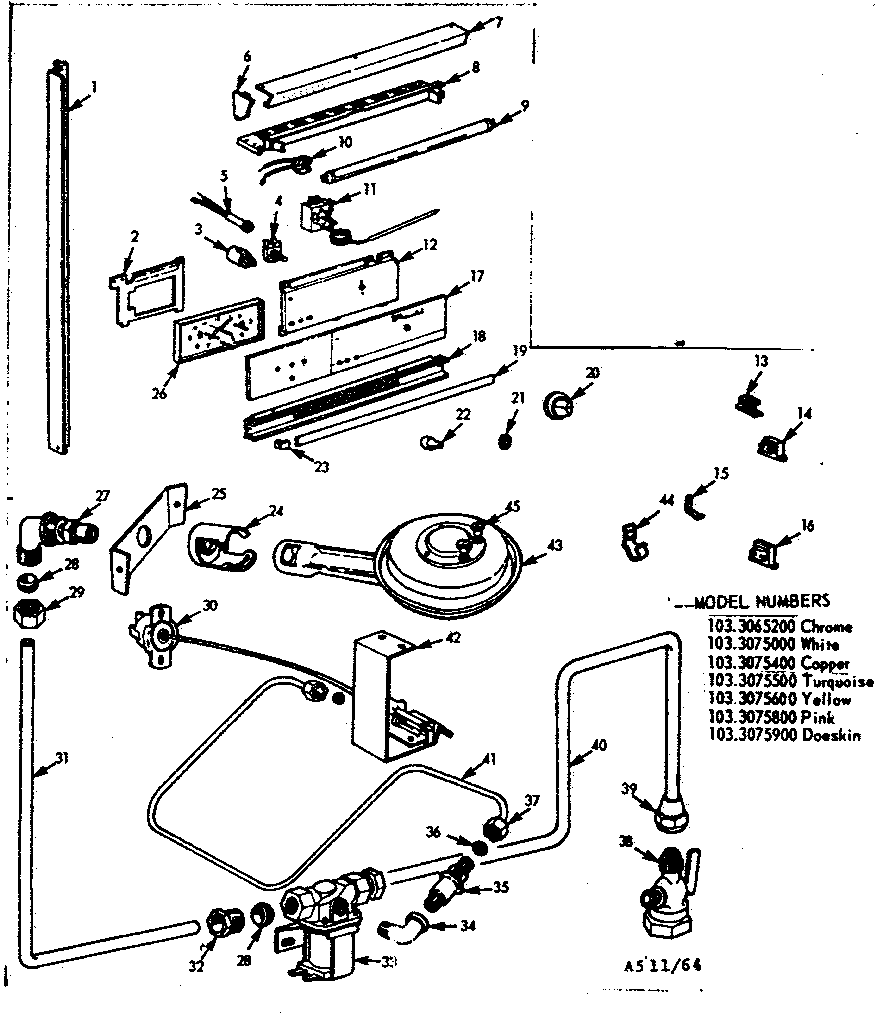 Kenmore 1033075900 burner section and controls diagram