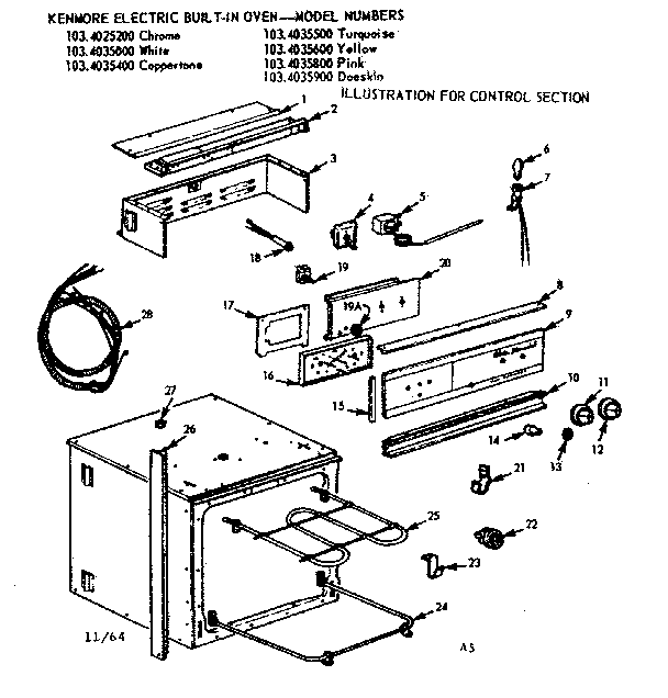 Kenmore 1034035500 control section diagram