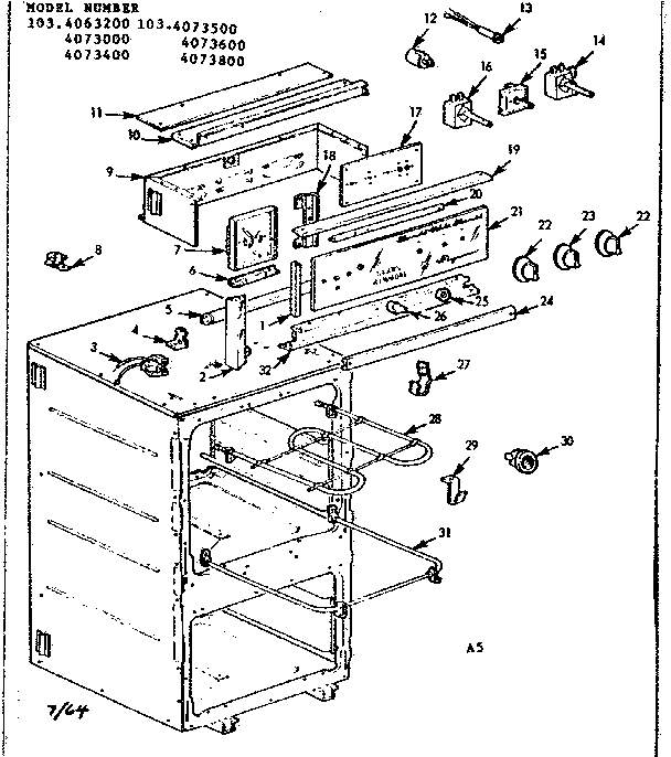 Kenmore 1034073400 control panel and element section diagram