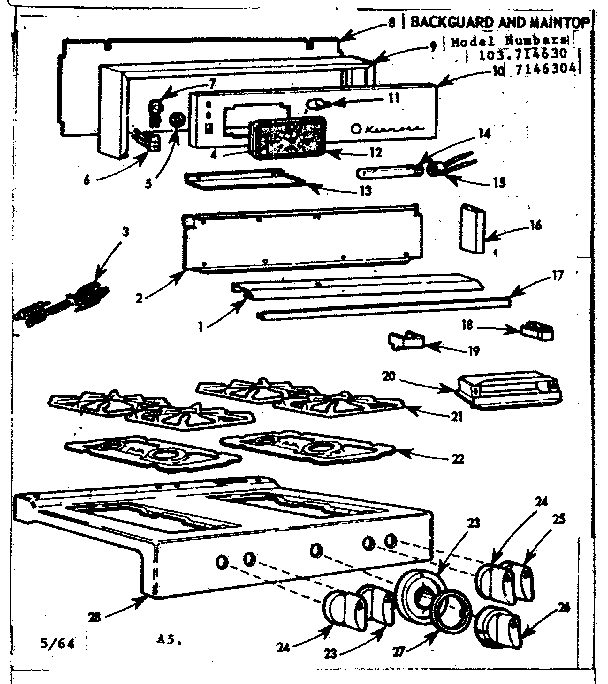 Kenmore 103714630 backguard and maintop diagram
