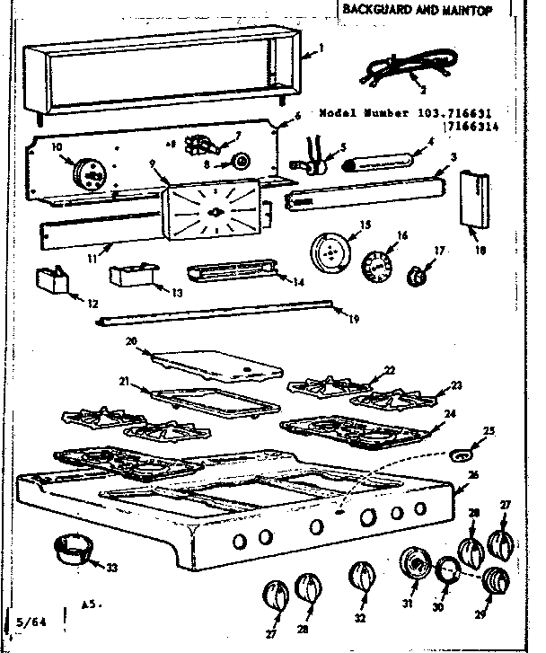 Kenmore 103716631 backguard and maintop diagram