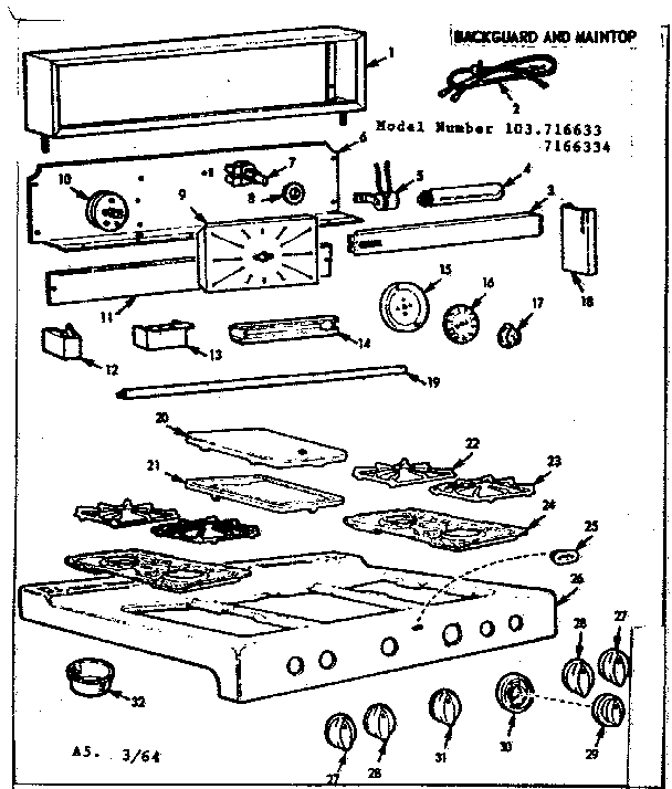 Kenmore 1037166334 backguard and maintop diagram