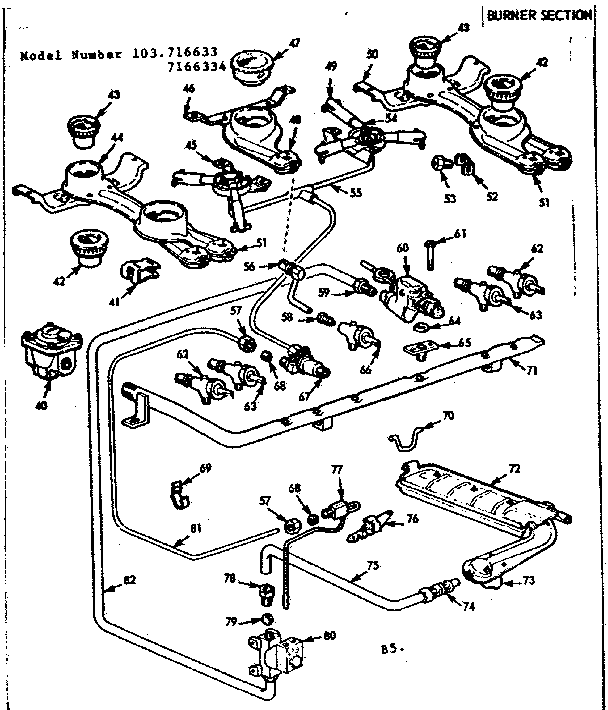 Kenmore 1037166334 burner section diagram