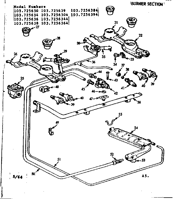 Kenmore 103725638 burner section diagram