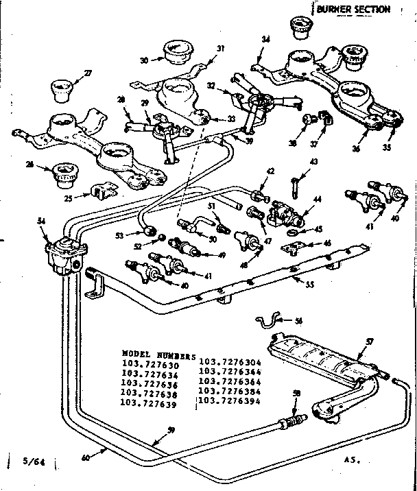 Kenmore 103727634 burner section diagram