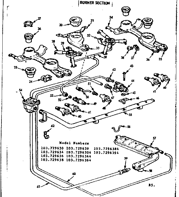 Kenmore 103729630 burner section diagram