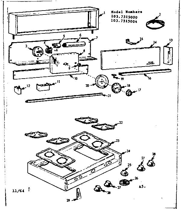 Kenmore 1037315004 backguard and maintop diagram