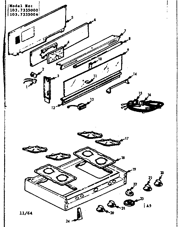 Kenmore 1037335004 backguard and maintop diagram