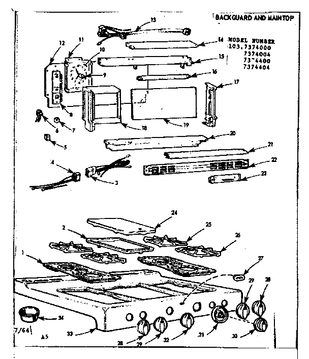 Kenmore 1037374404 backguard and maintop diagram