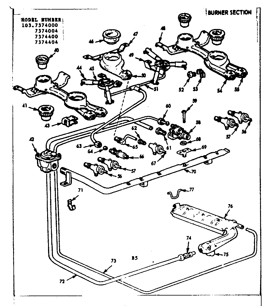 Kenmore 1037374404 burner section diagram
