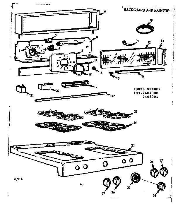 Kenmore 1037404000 backguard and maintop diagram