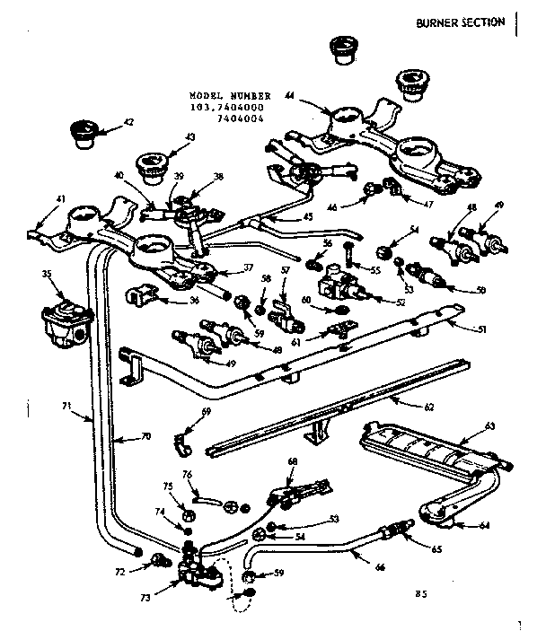 Kenmore 1037404000 burner section diagram
