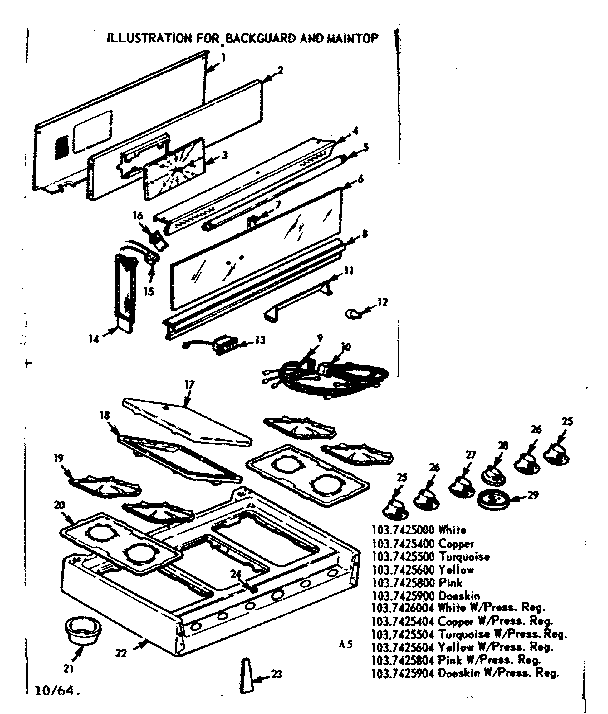 Kenmore 1037425600 backguard and maintop diagram