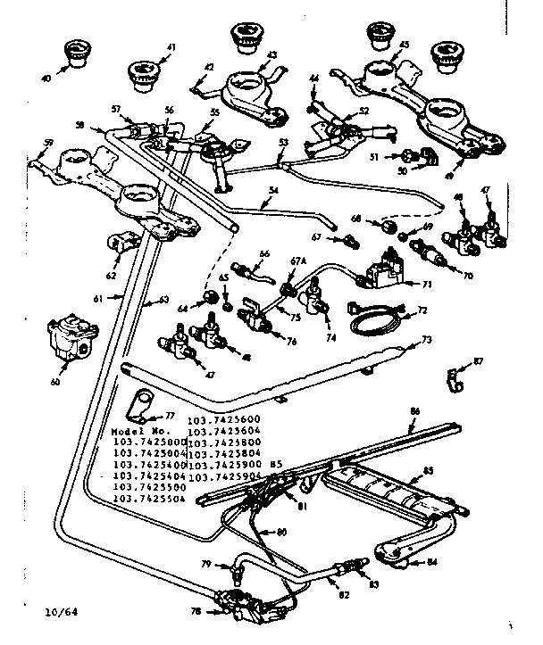 Kenmore 1037425600 burner section diagram