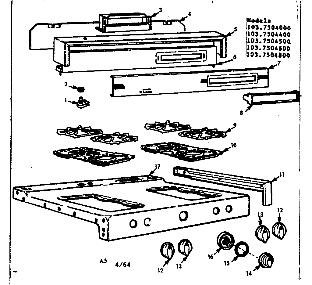 Kenmore 1037504800 backguard and maintop diagram