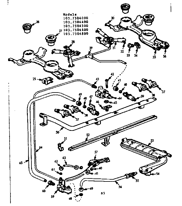Kenmore 1037504800 burner section diagram