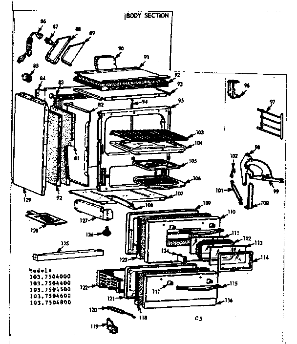 Kenmore 1037504800 body section diagram