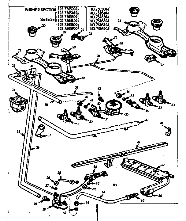Kenmore 1037505604 burner section diagram