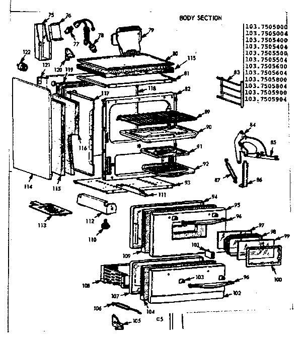 Kenmore 1037505604 body section diagram