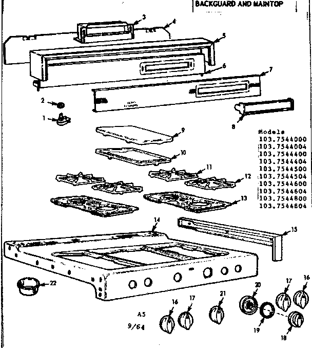 Kenmore 1037544604 backguard and maintop diagram