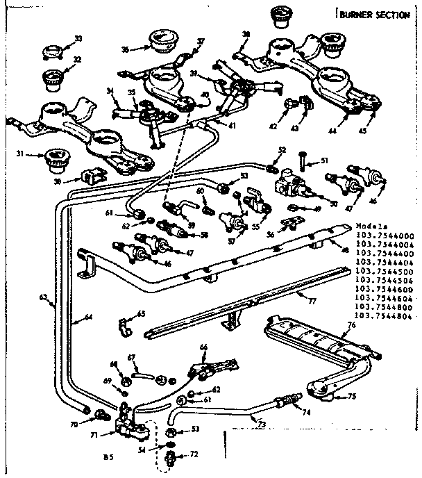 Kenmore 1037544604 burner section diagram