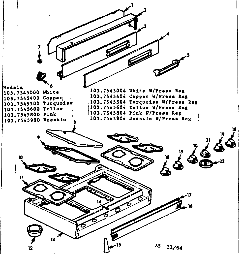 Kenmore 1037545604 backguard and maintop diagram