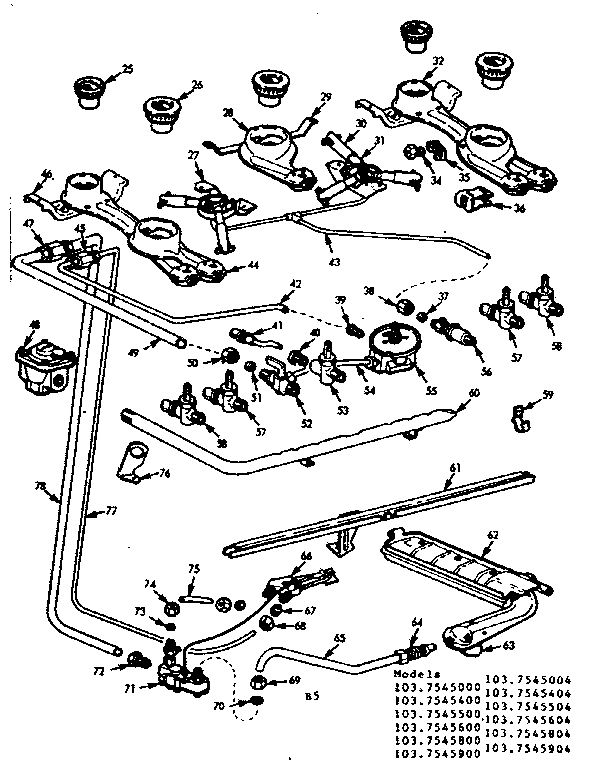 Kenmore 1037545604 burner section diagram