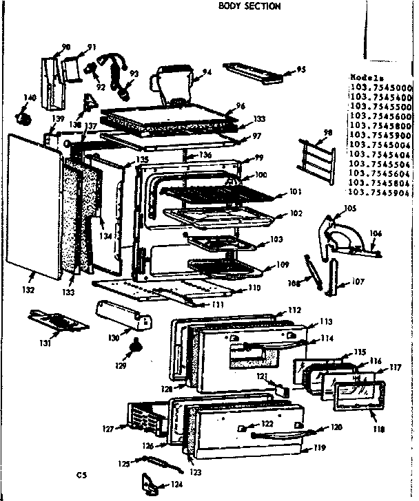 Kenmore 1037545604 body section diagram