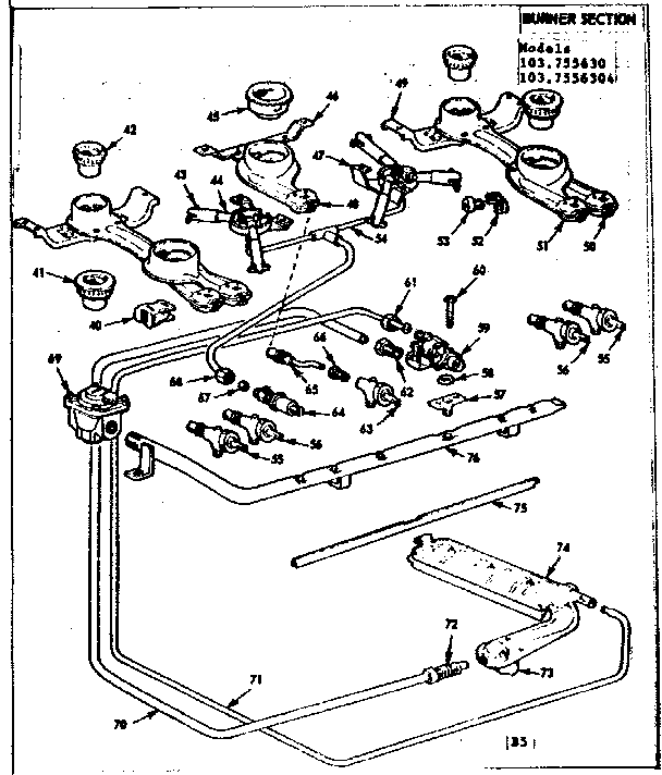 Kenmore 103755630 burner section diagram