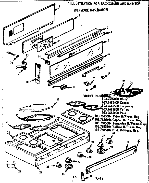 Kenmore 1037685604 backguard and maintop diagram