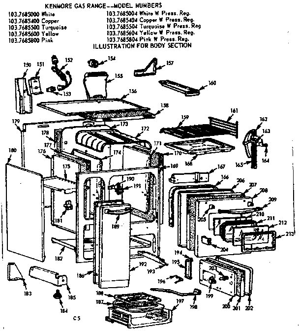 Kenmore 1037685604 body section diagram