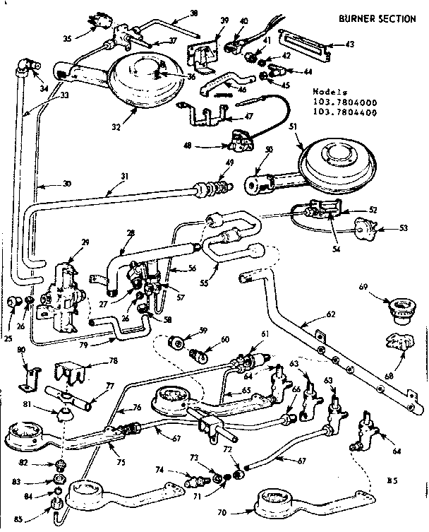 Kenmore 1037804400 burner section diagram