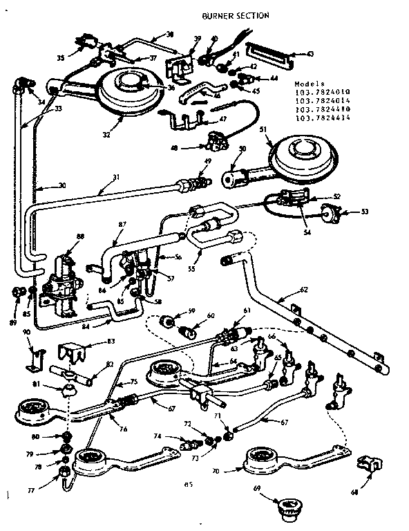 Kenmore 1037824410 burner section diagram