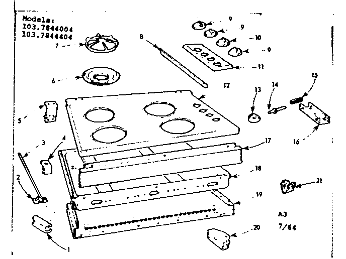 Kenmore 1037844404 maintop and body section diagram