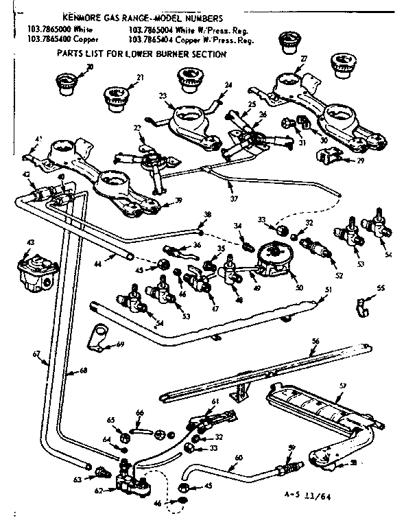 Kenmore 1037865400 lower burner section diagram